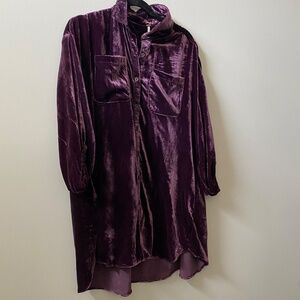 FREE PEOPLE Lux Velvet Shirt Dress in Rose Purple - NWT - XS